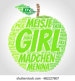 Word cloud in shape of apple. Family concept. Vector illustration.
