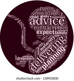 Word cloud in shape of embryo with abortion and pregnancy terms