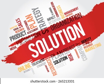 Word Cloud with Solution related tags, business concept