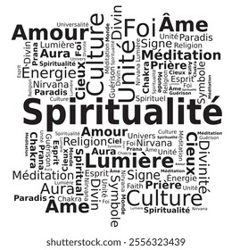 Word Cloud - Spirituality in French Language - Black and White