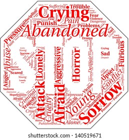 Word cloud in stop sign shape with violence terms