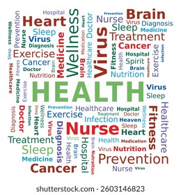 Word Cloud Tag - Health in Different Colors - Vector Design