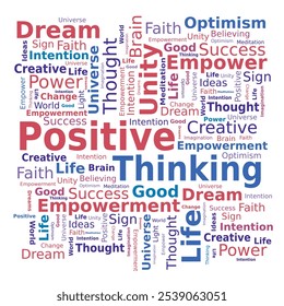 Word Cloud Tag - Positive Thinking in Red and Blue Colors - Vector