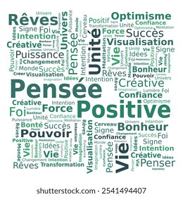 Word Cloud Tag - Positive Thinking in Green Colors - Vector - French Language