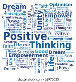 Word Cloud Tag - Positive Thinking in Blue Colors