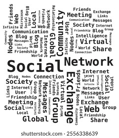 Word Cloud Tag Social Network, Internet, Community Digital Illustration