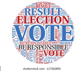 Word cloud, tag cloud text business concept. Voting sign silhouette with the  words on the topic of voting, election, poll. Word collage. Vector  illustration.