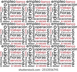 Modelo de nuvem do Word sobre trabalho em espanhol. Plano de fundo do vetor conceitual