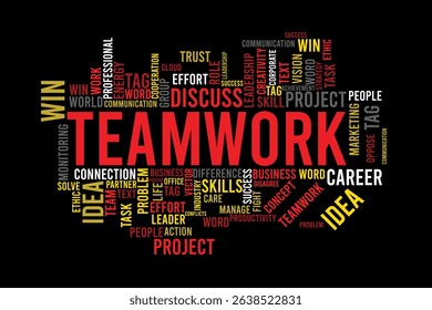 word cloud template Design on black background .Concept of Teamwork.