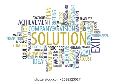 word cloud template Design on black background .Concept of Solution.