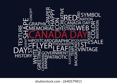 word cloud template Design on black background .Concept of Happy Canada day