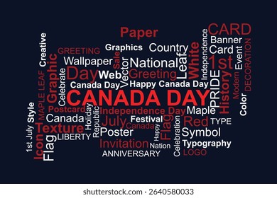 word cloud template Design on dark blu background .Concept of Happy Canada day.