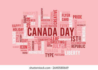 word cloud template Design on light red background .Concept of Happy Canada day.