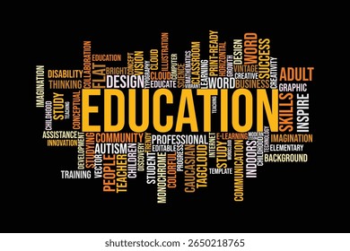 word cloud template Design on black background .Concept of education.