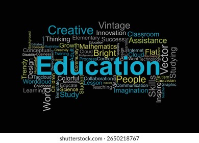 word cloud template Design on black background .Concept of education.