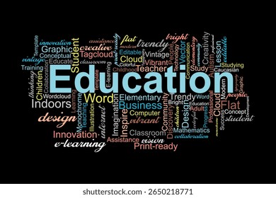 Word Cloud Template Design auf schwarzem Hintergrund .Bildungskonzept.