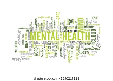 word cloud template Design on white background .Concept of mental health.