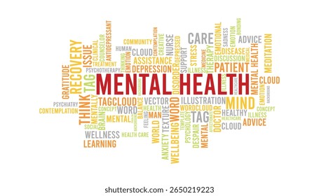 Plantilla de nube de palabras Diseño sobre fondo blanco. Concepto de salud mental.