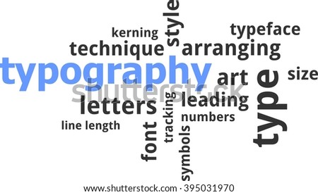 A word cloud of typography related items