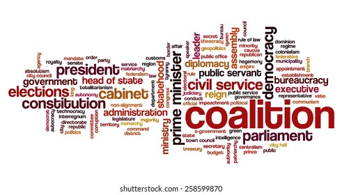 Word cloud with words related to politics, government, parliamentary democracy and political life