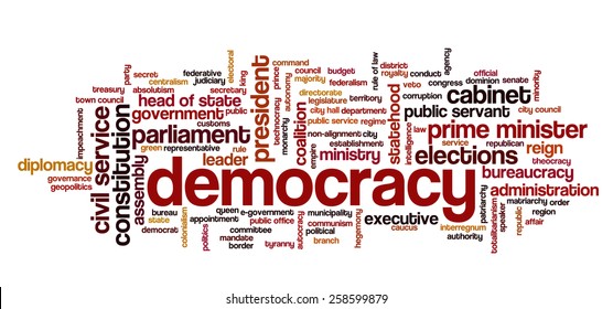 Word cloud with words related to politics, government, parliamentary democracy and political life