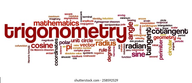 Word cloud with words related to trigonometry, math, geometry 