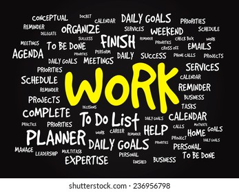 Word cloud of WORK related items, vector presentation background