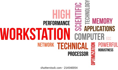 A word cloud of workstation related items