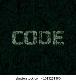 Word Code on the dark backrgound made of binary code. Vector Illustration.