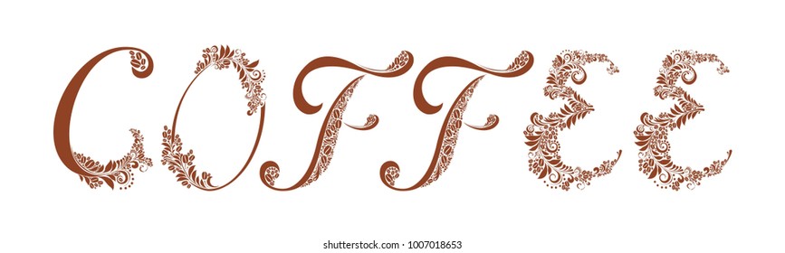 Word coffee with bean isolated on white background. Vector illustration