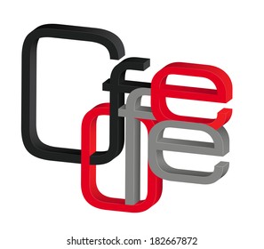 word coffee c red gray and black glossy letters with highlights