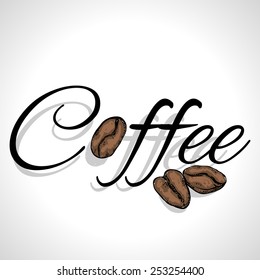 The word "coffee", decorated with coffee beans