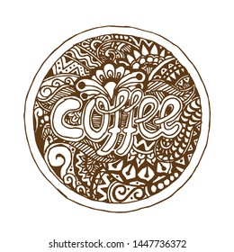 Word coffee zentangle stylized. Hand drawing illustration.