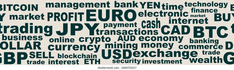 Word collage relative to trading. Illustration with different association terms. Seamless background