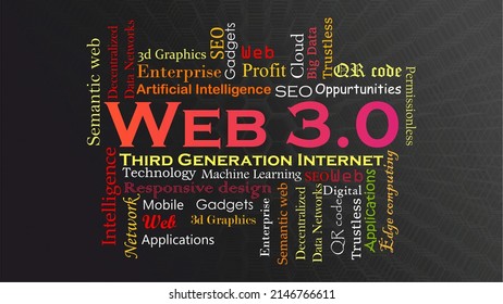 Word collage of Web 3.0 with black background