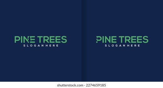 word collection pine with pine tree icon in letter P and N. word mark logo design