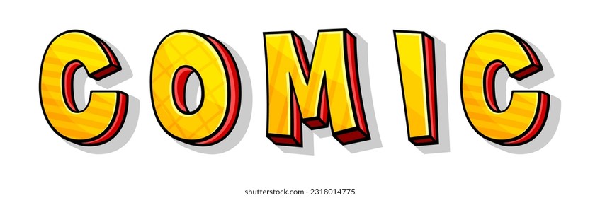 Word Comic with Bright Volume Letters Vector Inscription
