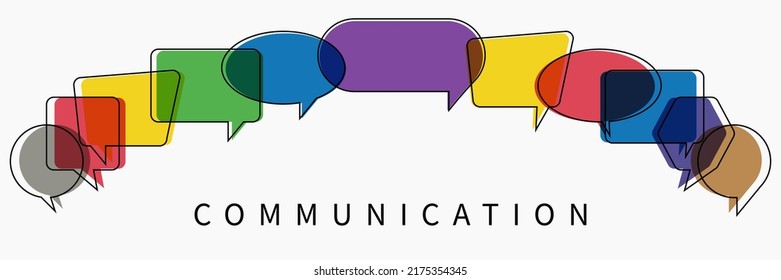 Word communication with colorful multicolored dialog speech bubbles. Vector illustration of communication concept on white isolated background.