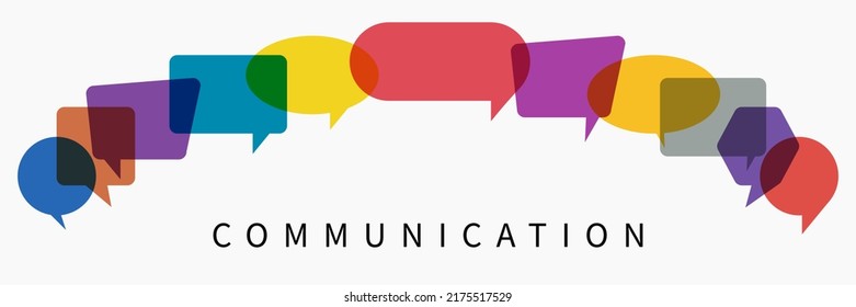 Word communication with colorful multicolored dialog speech bubbles. Vector illustration of communication concept on white isolated background.