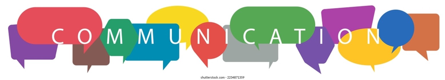 Word communication with colorful multicolored dialog speech bubbles. Vector illustration of communication concept on white isolated background.