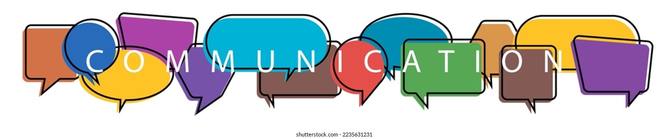 Word communication with colorful multicolored dialog speech bubbles. Vector illustration of communication concept on white isolated background.