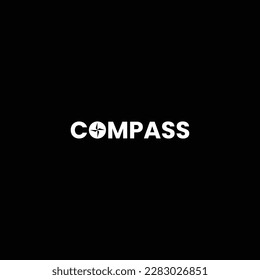 the word compass with the compass icon as the letter O,  word mark logo design