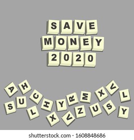 Word Concept For Blog And Website Design. Save Money Concept With Year. Word Art. Vector EPS 10.