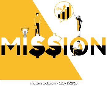 Word concept Mission and people doing promotional activities