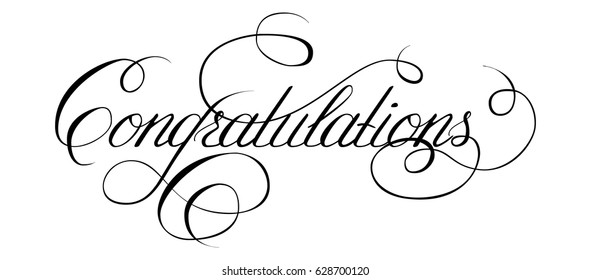 Word "Congratulation" written by hand with a pen. Black word and white background.