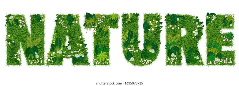 Word « NATURE » consisting of floral letters - vector illustration of a flowery lawn.