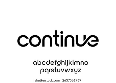 word of continue. modern minimalist clean alphabet font. lowercase bold and  round typography vector illustration design
