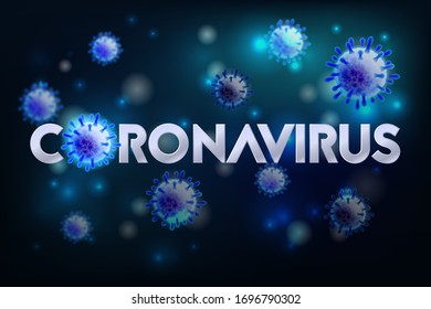 The word Coronavirus with Covid-19 icon and Virus background with disease cells. COVID-19 Corona virus outbreaking and Pandemic medical health risk concept. Vector illustration