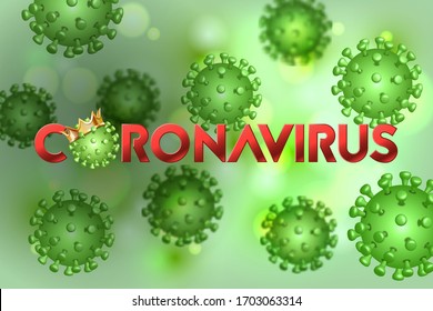 The word Coronavirus with Covid-19 icon and Virus background with disease cells. COVID-19 Corona virus outbreaking and Pandemic medical health risk concept. Vector illustration