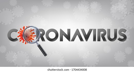 The word Coronavirus with Covid-19 icon and Virus background with disease cells. COVID-19 Corona virus outbreaking and Pandemic medical health risk concept. Vector illustration